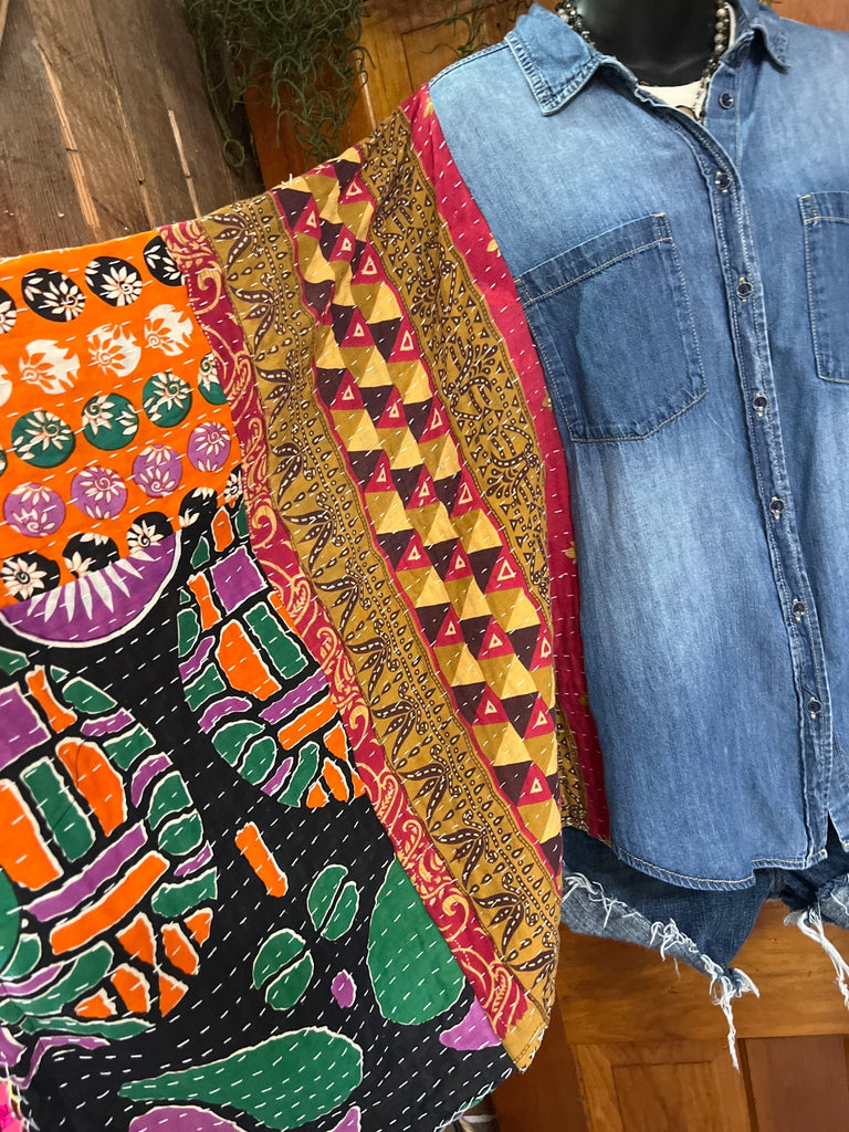 Denim kantha kimono - Main Street Threads