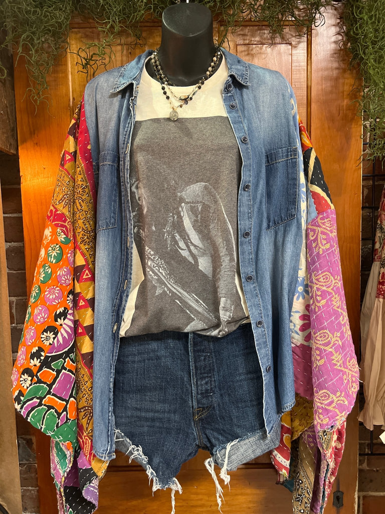 Denim kantha kimono - Main Street Threads