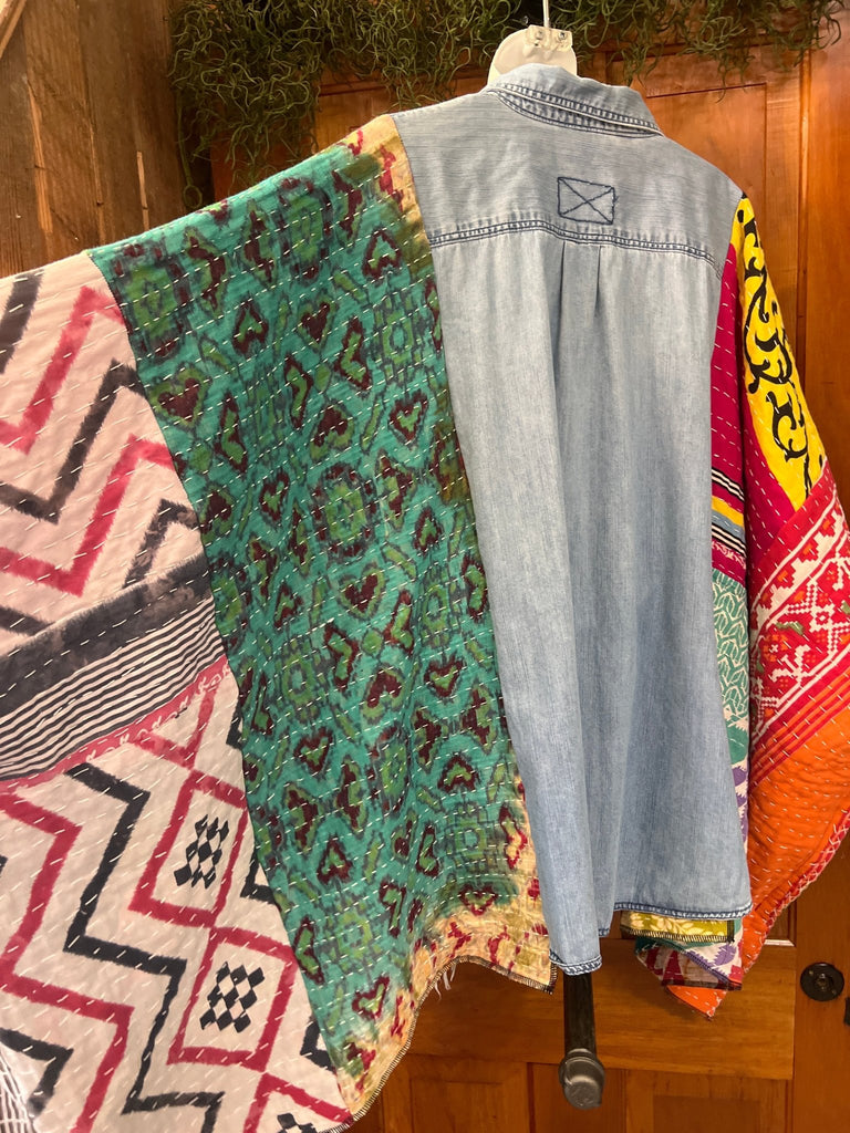 Denim kantha kimono - Main Street Threads