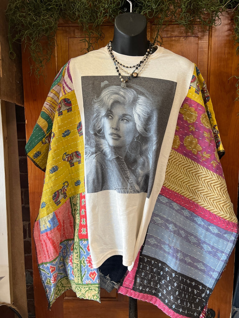 Dolly multi - pattern kantha poncho - Main Street Threads