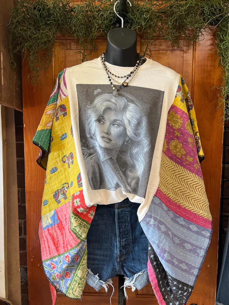 Dolly multi - pattern kantha poncho - Main Street Threads