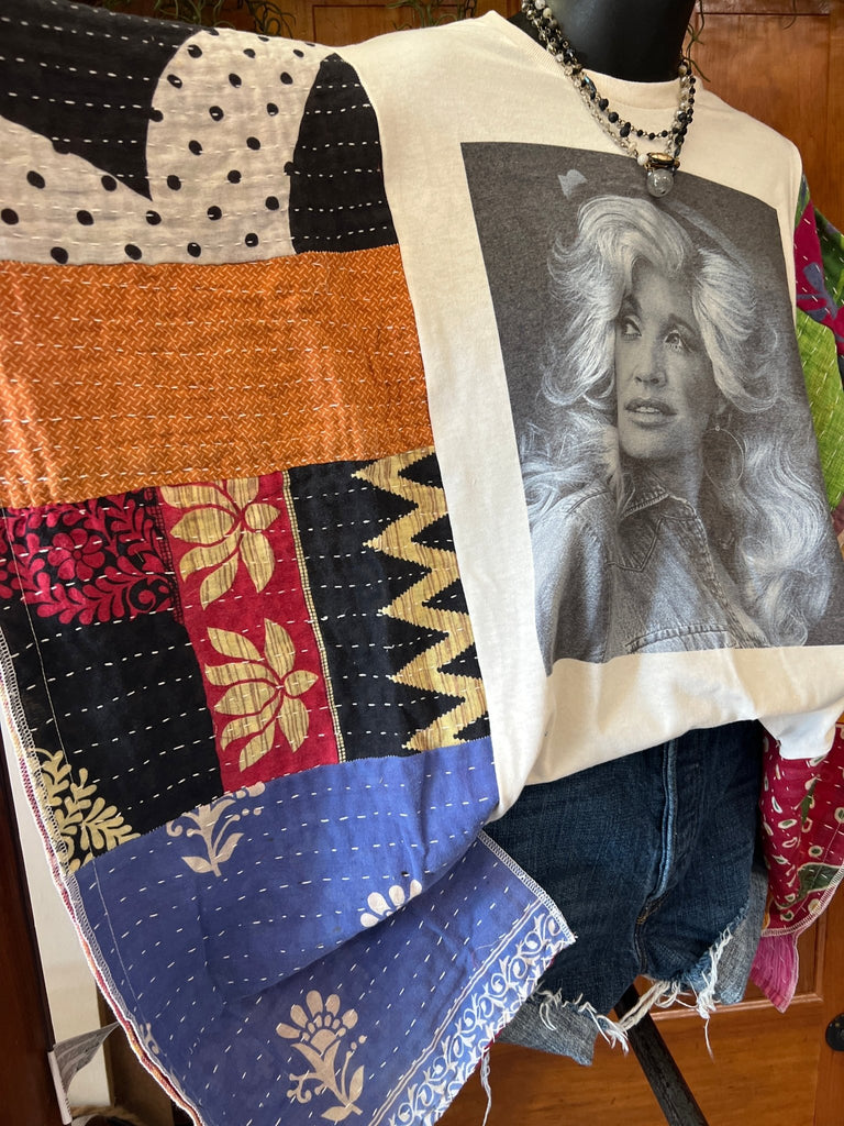 Dolly multi - pattern kantha poncho - Main Street Threads