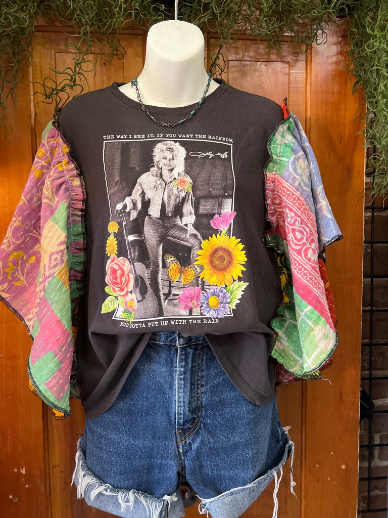 Dolly Parton butterfly sleeves kantha tee - Main Street Threads