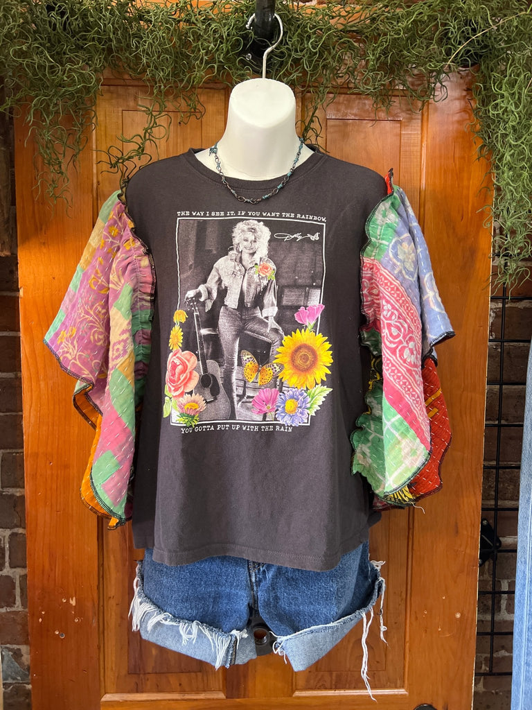 Dolly Parton butterfly sleeves kantha tee - Main Street Threads
