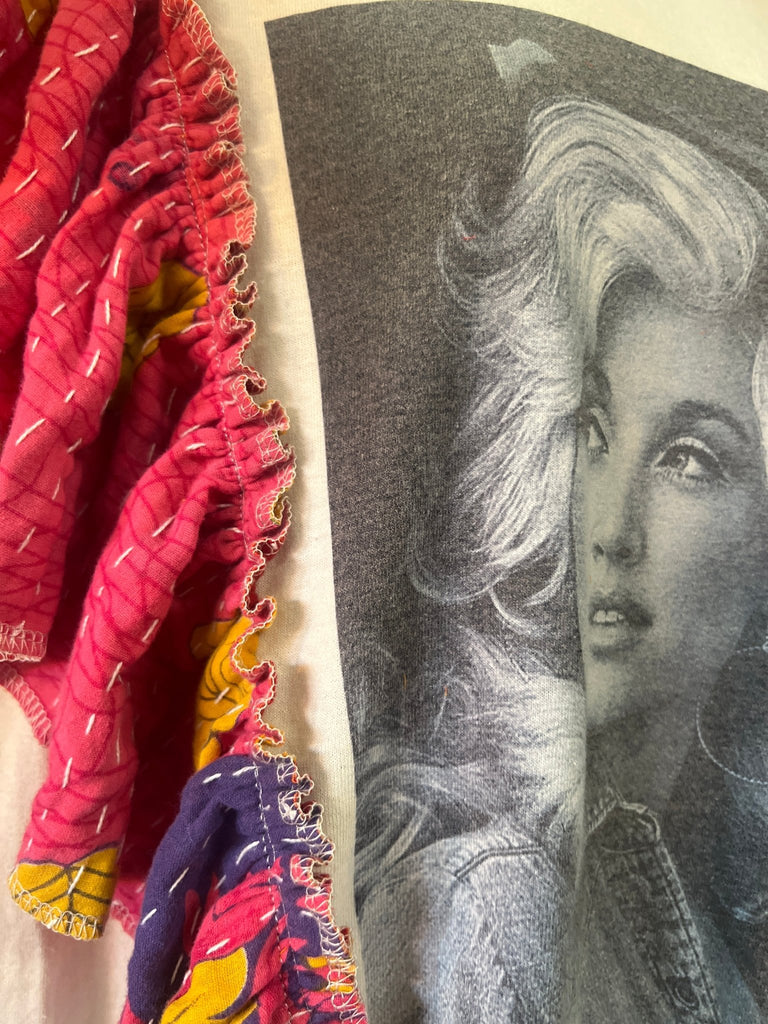 Dolly with pink ruffle sleeves kantha tee - Main Street Threads