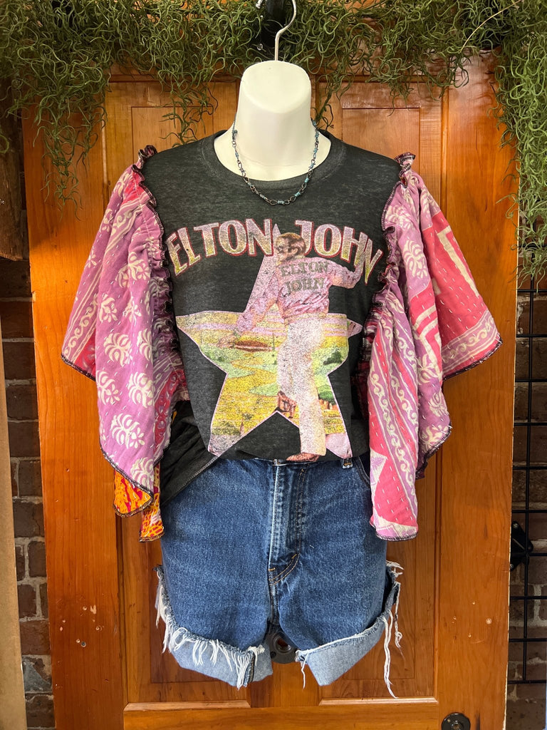 Elton John butterfly sleeves kantha tee - Main Street Threads