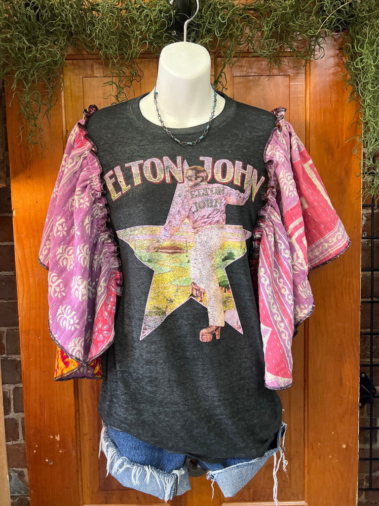 Elton John butterfly sleeves kantha tee - Main Street Threads