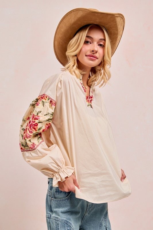 Embroidered sleeve top by Bibi - Main Street Threads