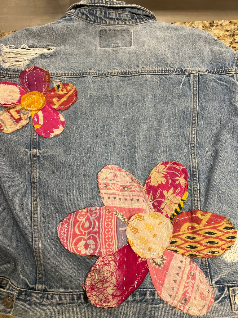 Flower Garden Upcycled Denim Jacket - Main Street Threads