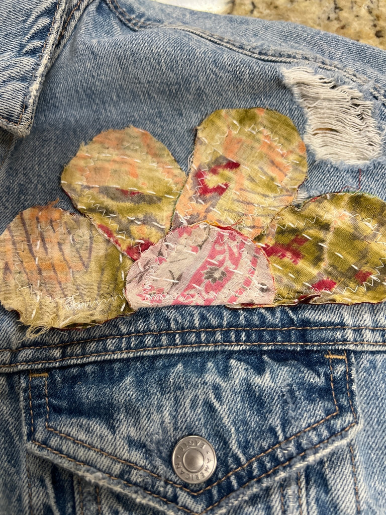 Flower Garden Upcycled Denim Jacket - Main Street Threads