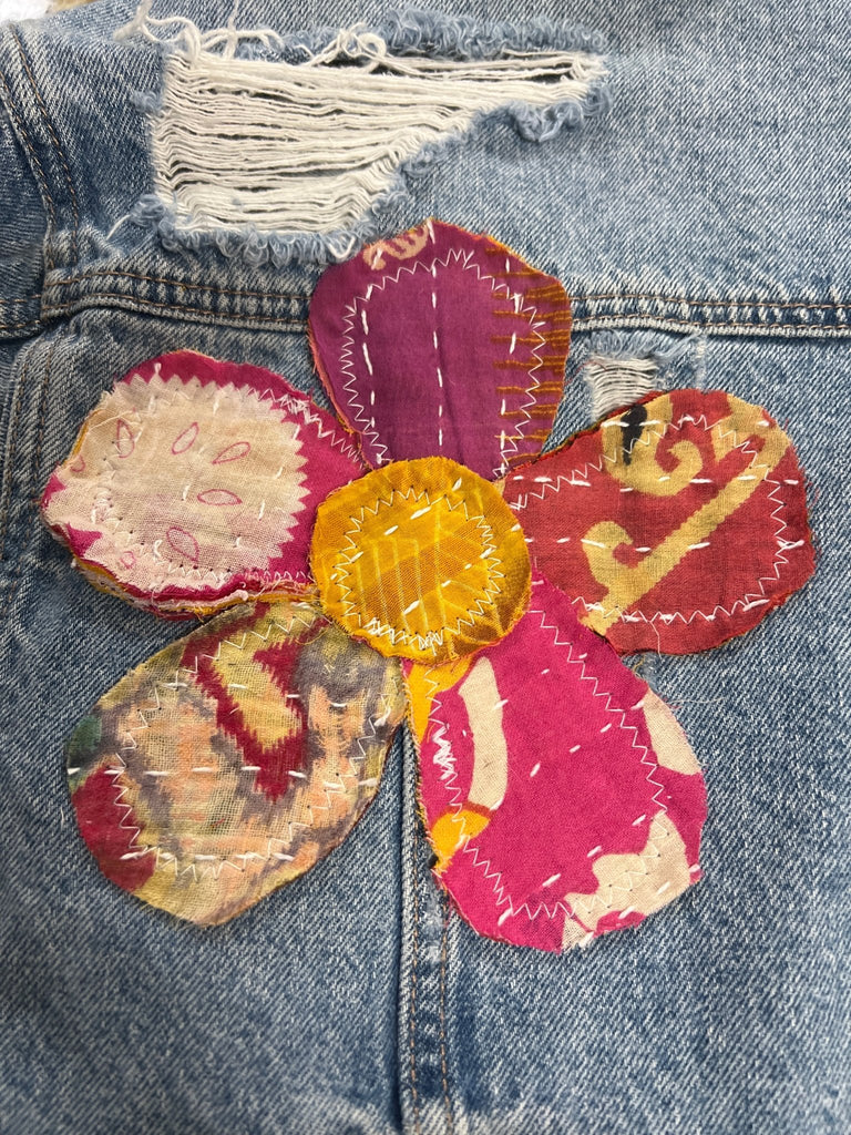 Flower Garden Upcycled Denim Jacket - Main Street Threads
