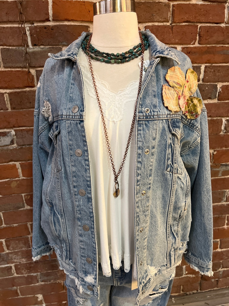Flower Garden Upcycled Denim Jacket - Main Street Threads