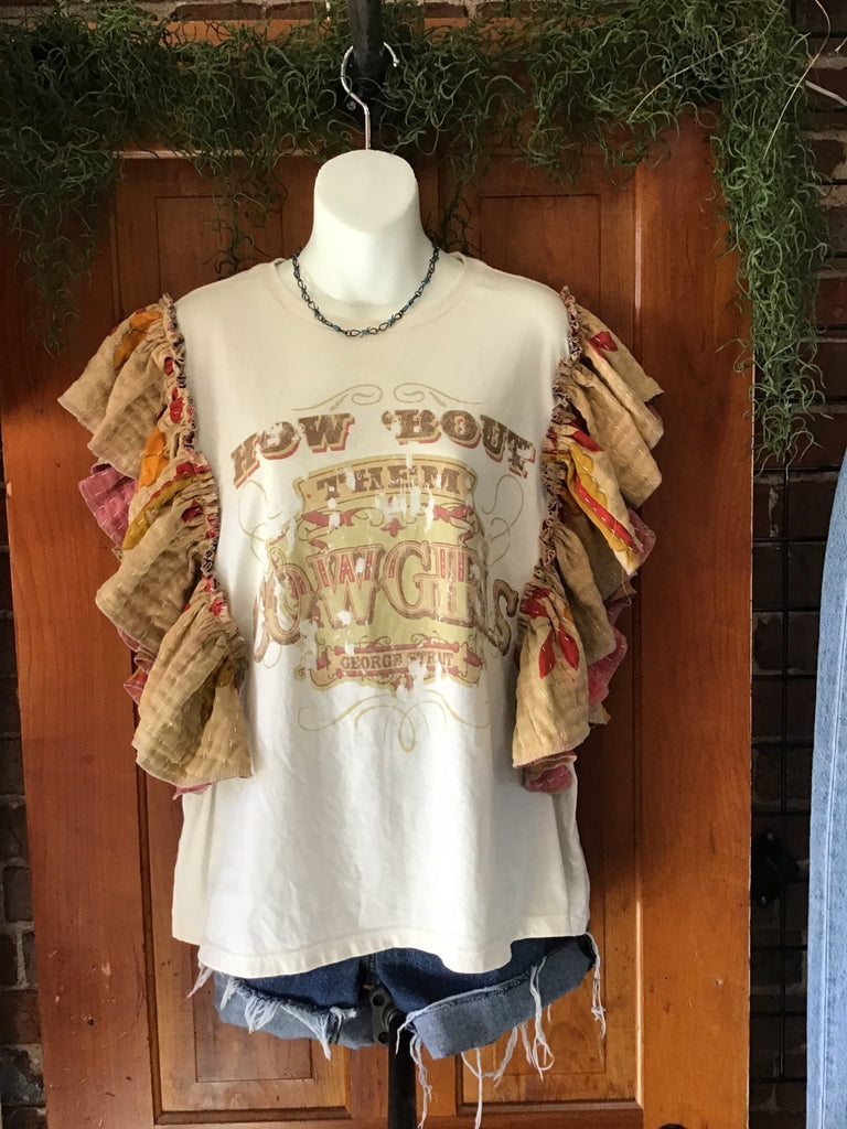 George Strait ruffle sleeves kantha tee - Main Street Threads