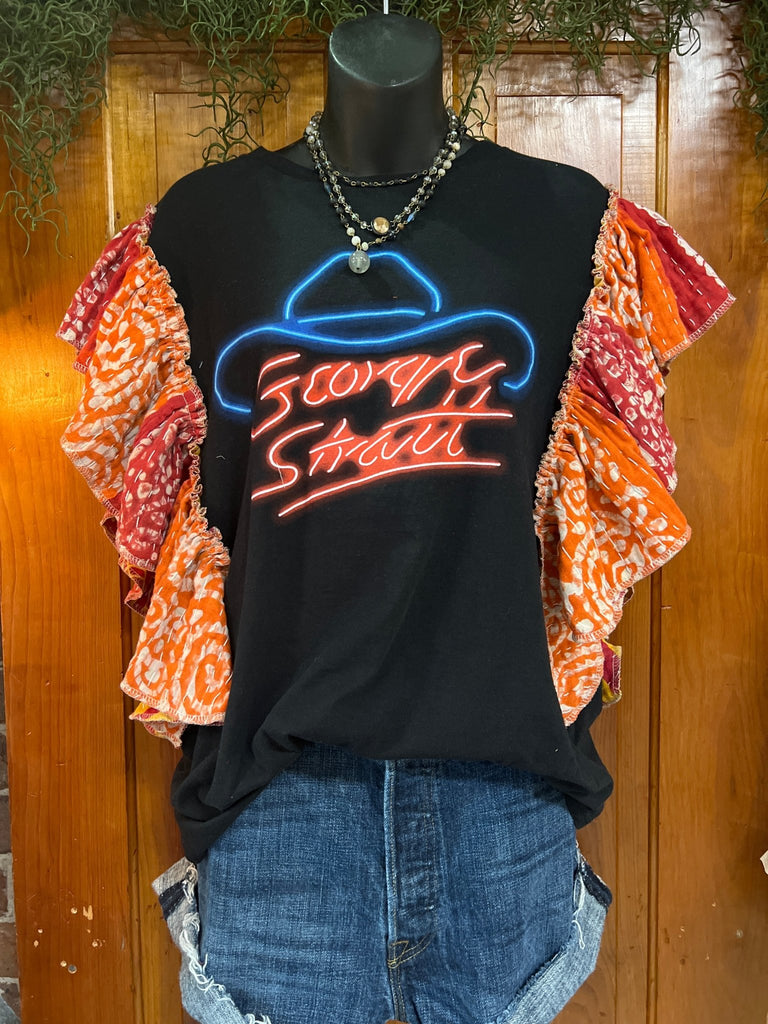 George Strait stadium tour ruffle sleeves kantha tee - Main Street Threads