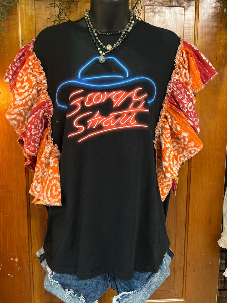 George Strait stadium tour ruffle sleeves kantha tee - Main Street Threads