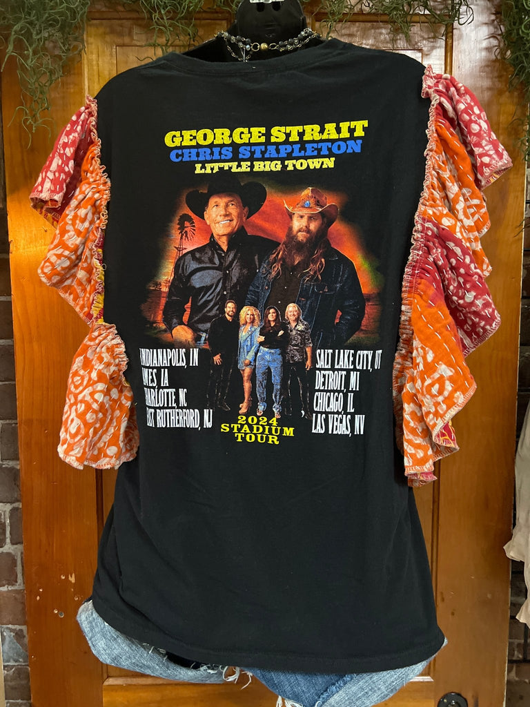 George Strait stadium tour ruffle sleeves kantha tee - Main Street Threads