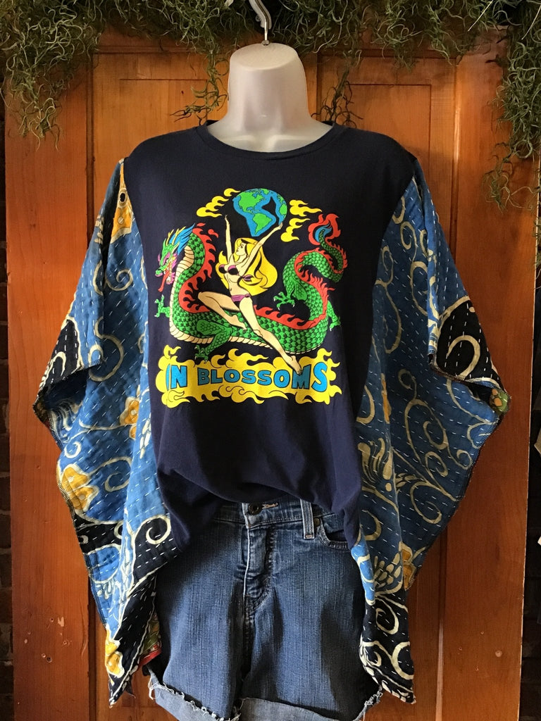 Gin Blossoms kantha poncho - Main Street Threads