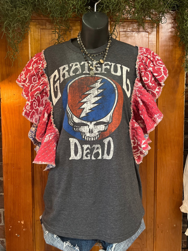 Grateful Dead ruffle sleeves kantha tee - Main Street Threads