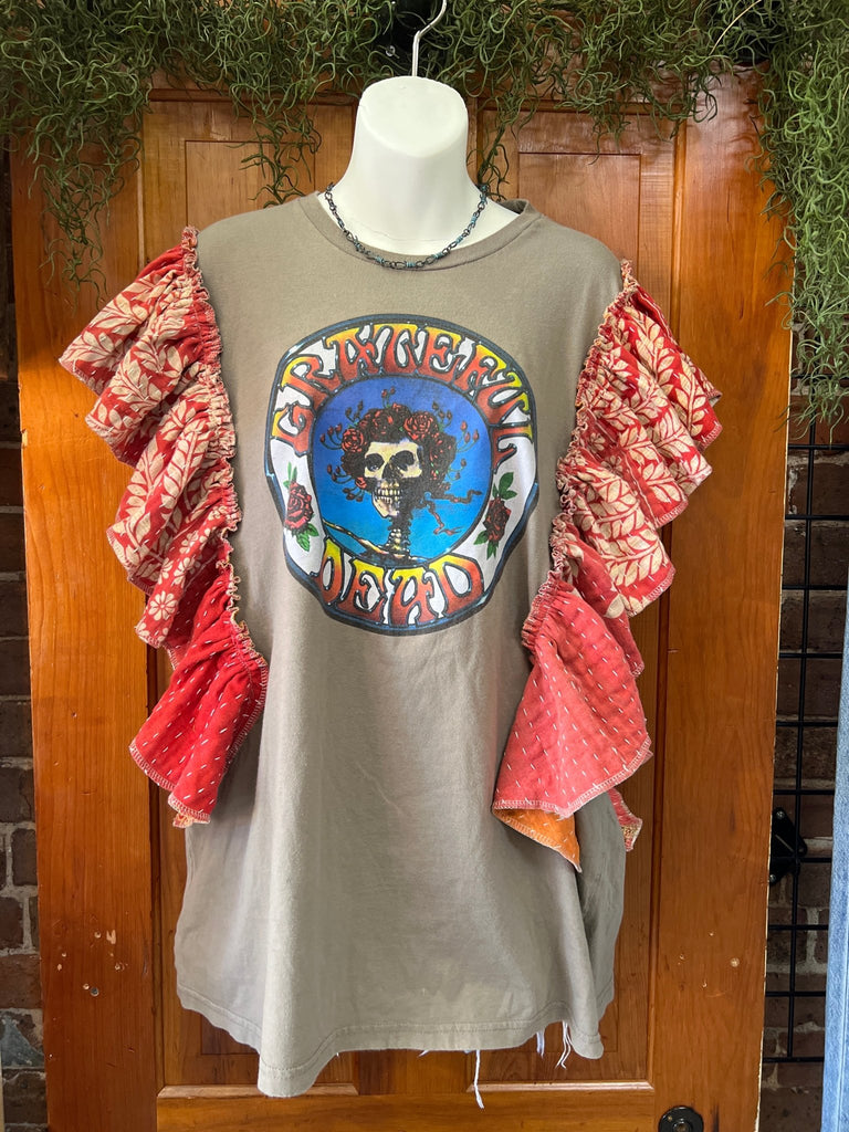 Grateful Dead ruffle sleeves kantha tee - Main Street Threads
