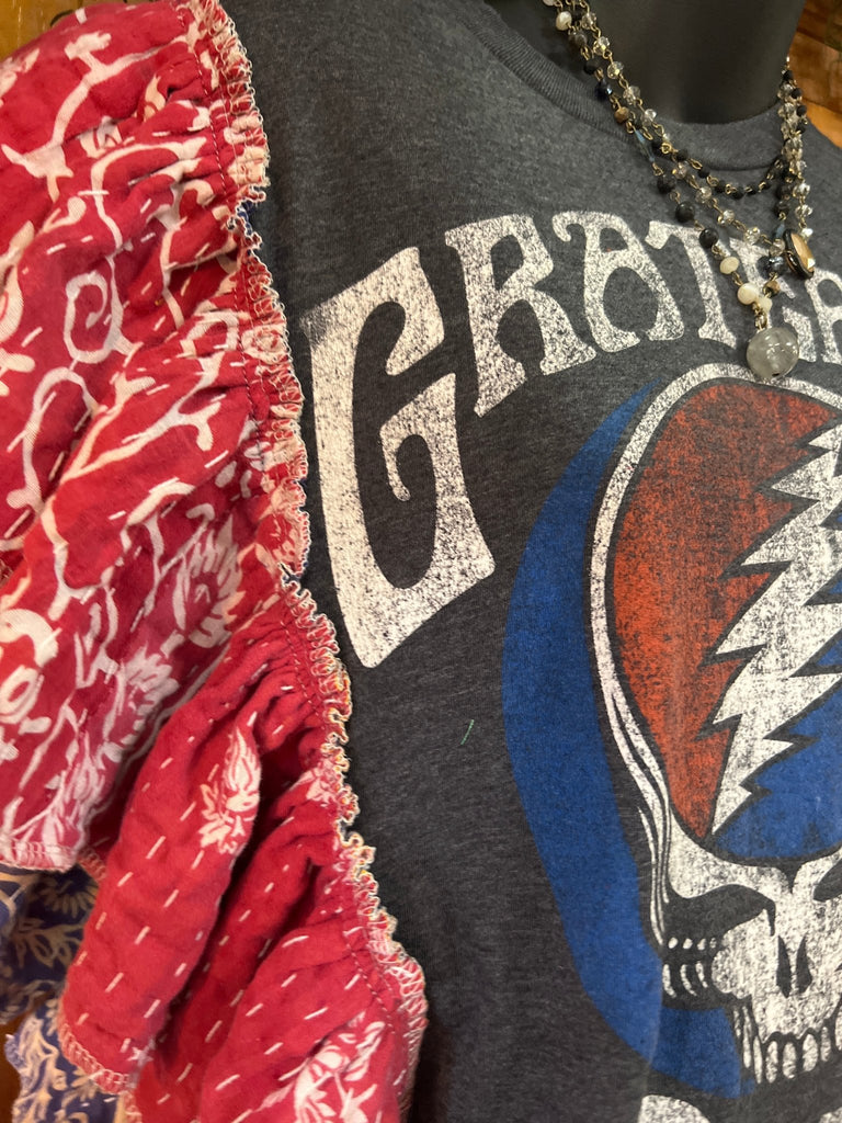Grateful Dead ruffle sleeves kantha tee - Main Street Threads