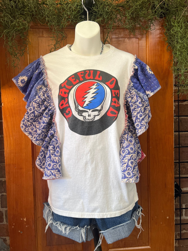 Grateful Dead ruffle sleeves kantha tee - Main Street Threads