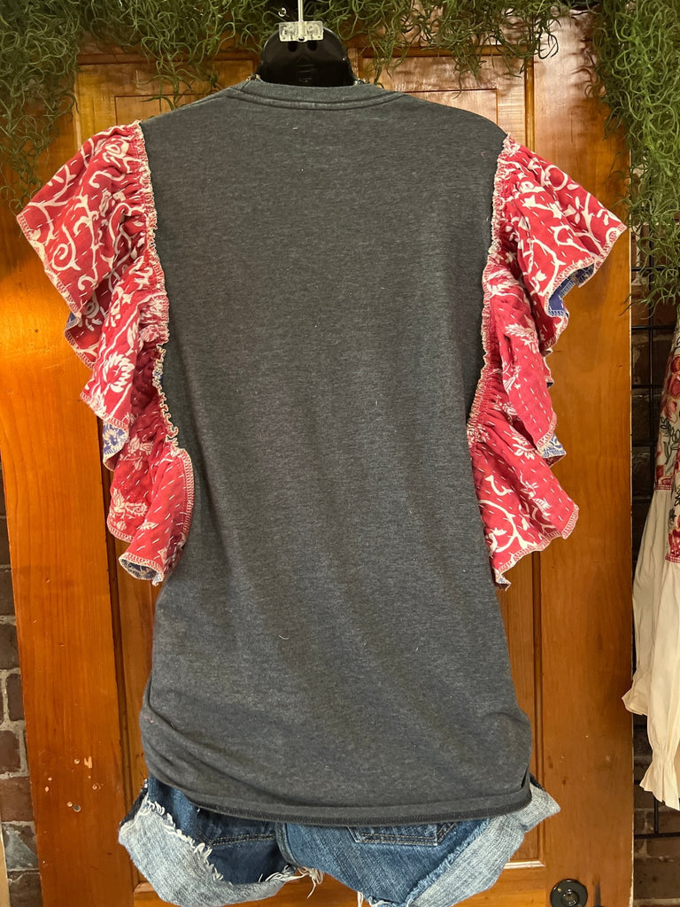 Grateful Dead ruffle sleeves kantha tee - Main Street Threads