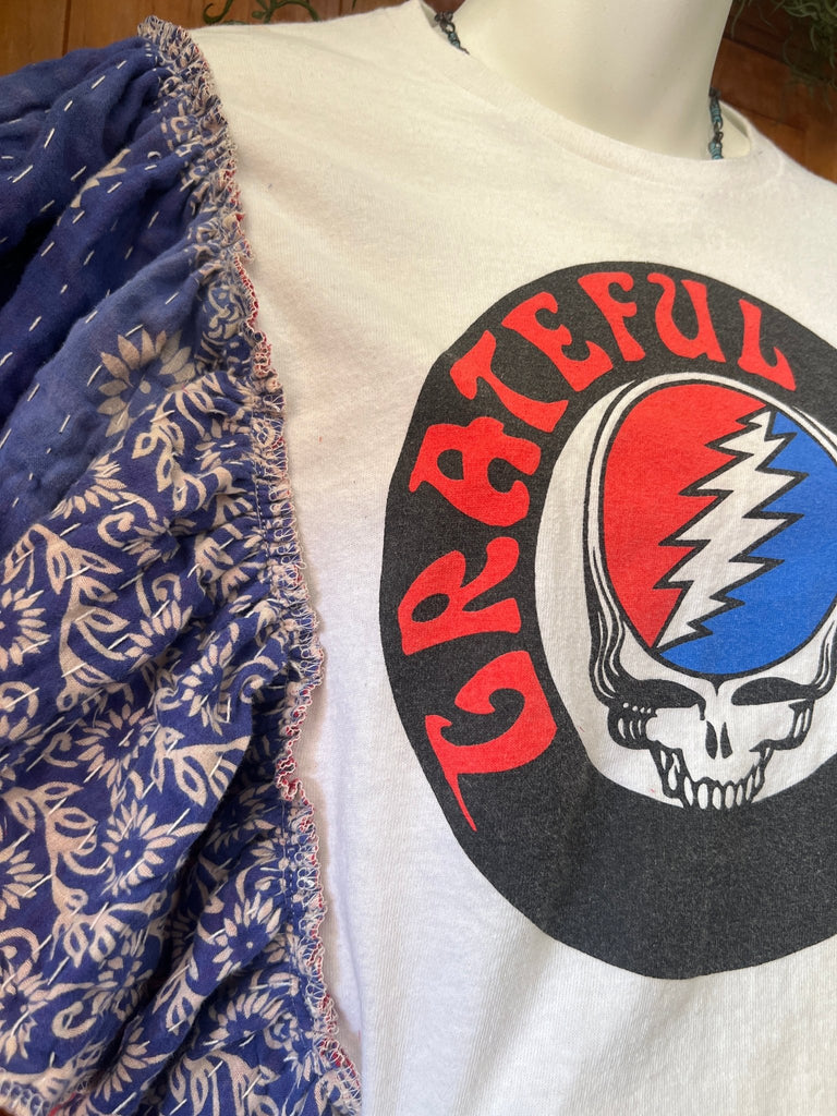 Grateful Dead ruffle sleeves kantha tee - Main Street Threads