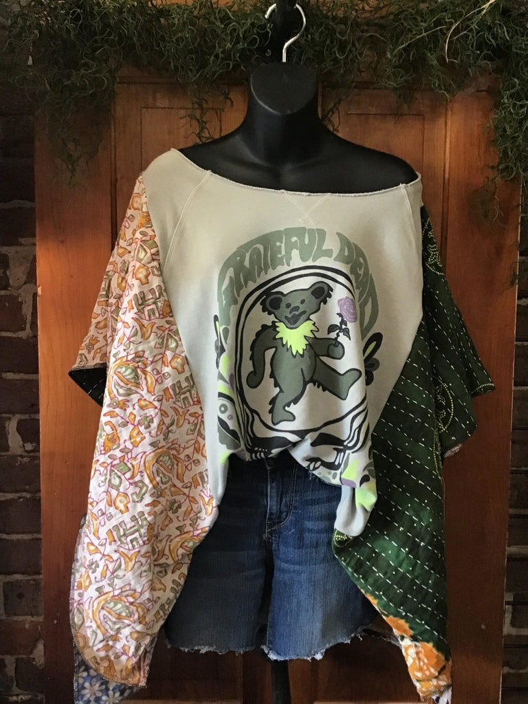 Grateful Dead sweatshirt kantha poncho - Main Street Threads