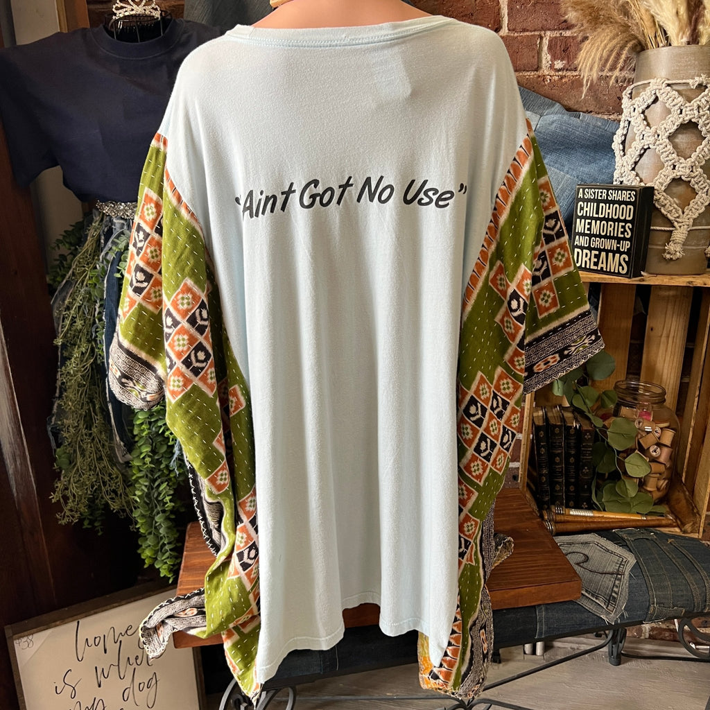 Guitar Strings upcycled kantha poncho - Main Street Threads