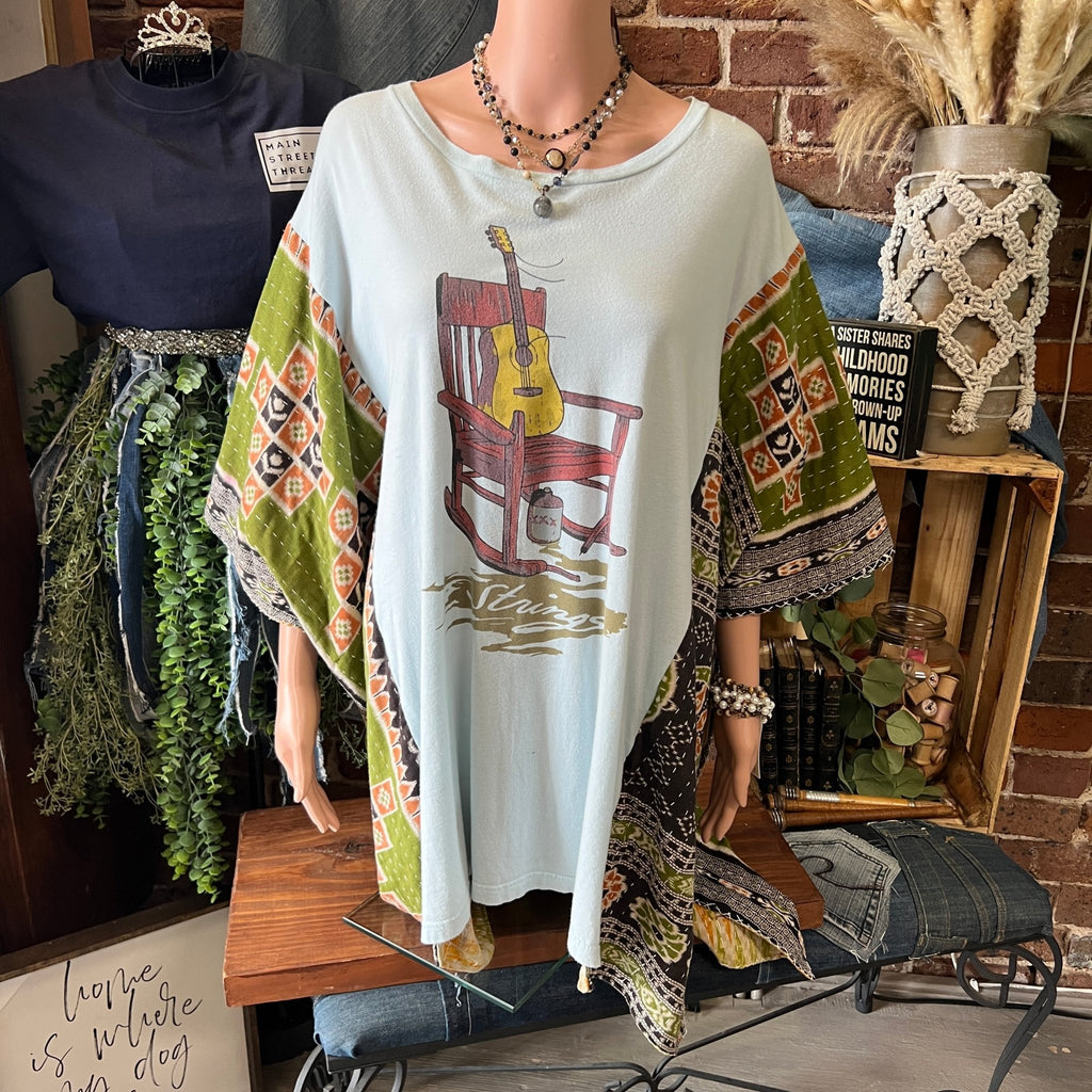 Guitar Strings upcycled kantha poncho - Main Street Threads