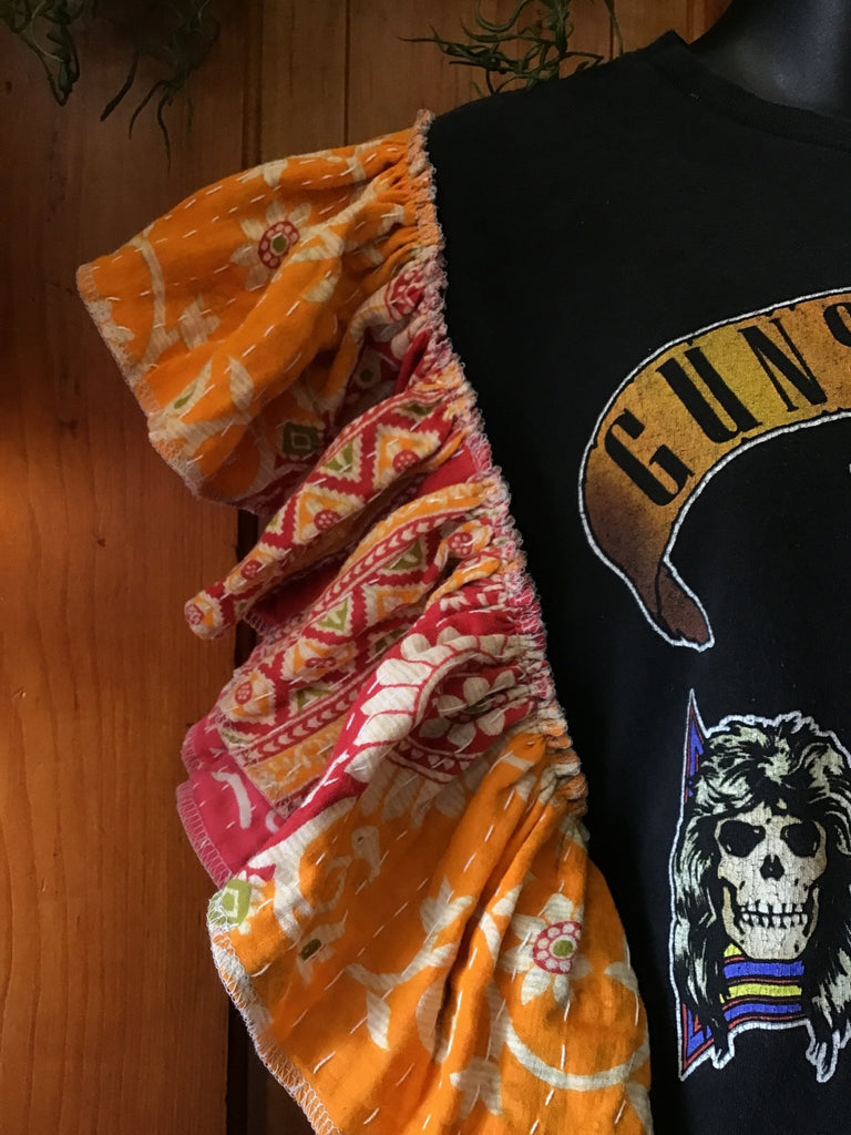 Guns N Roses “Appetite For Destruction” ruffle sleeves kantha tee - Main Street Threads