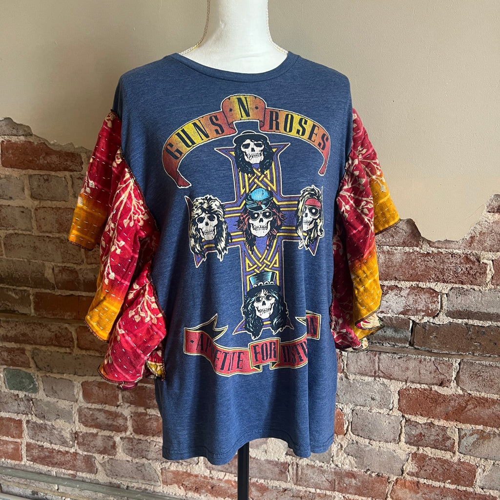 Guns - n - Roses Concert Kantha ruffle sleeves festival tee - Main Street Threads