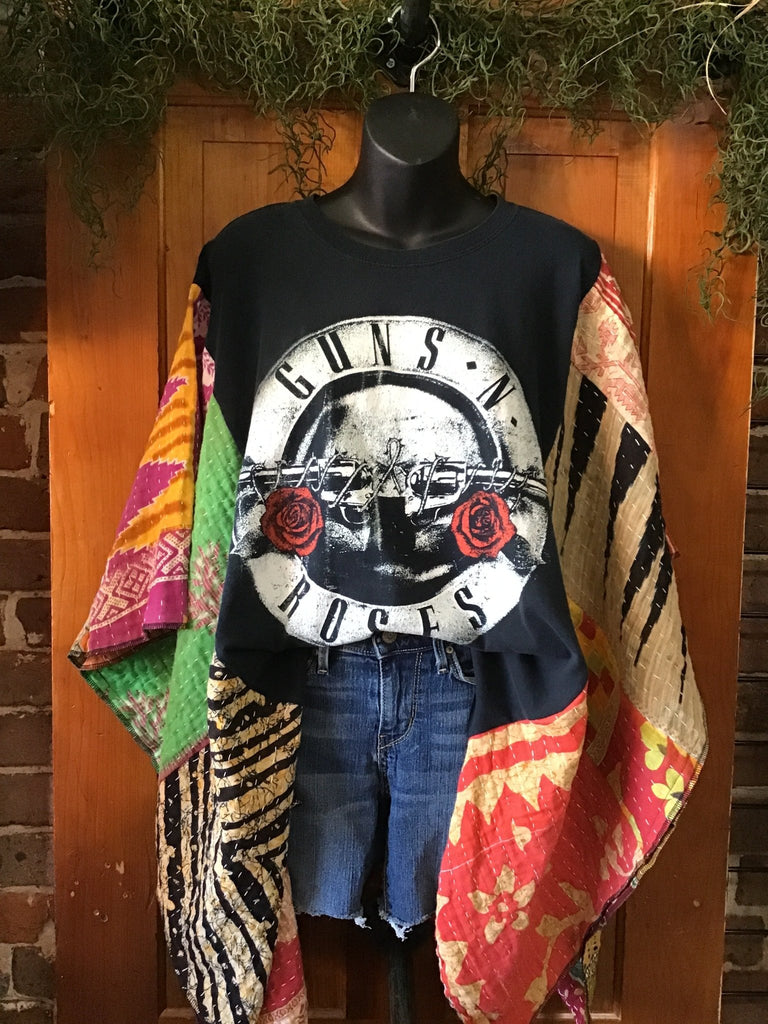 Guns N Roses “Not In This Lifetime” multi - panel kantha poncho - Main Street Threads