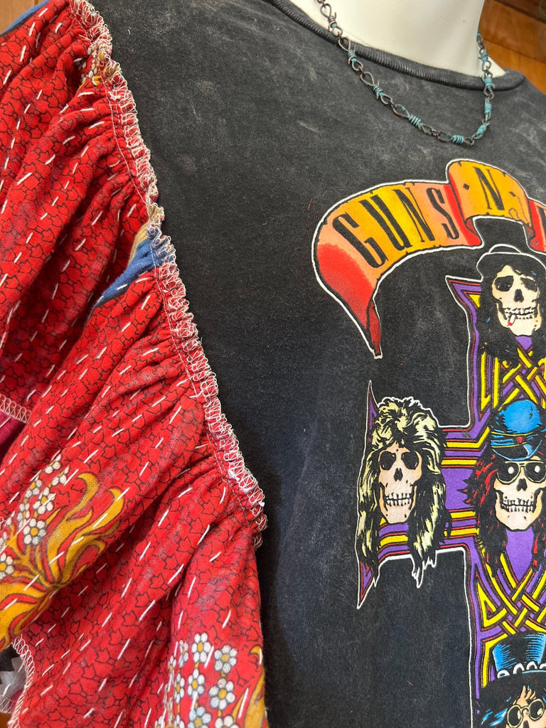 Guns N Roses ruffle sleeves kantha tee - Main Street Threads