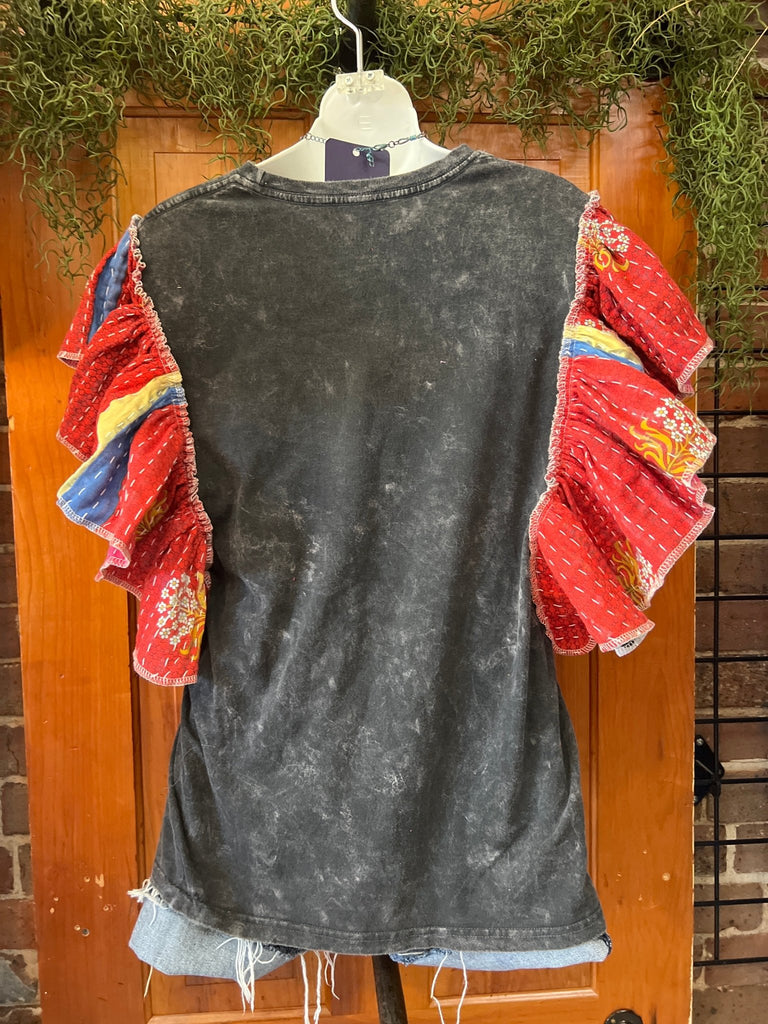 Guns N Roses ruffle sleeves kantha tee - Main Street Threads