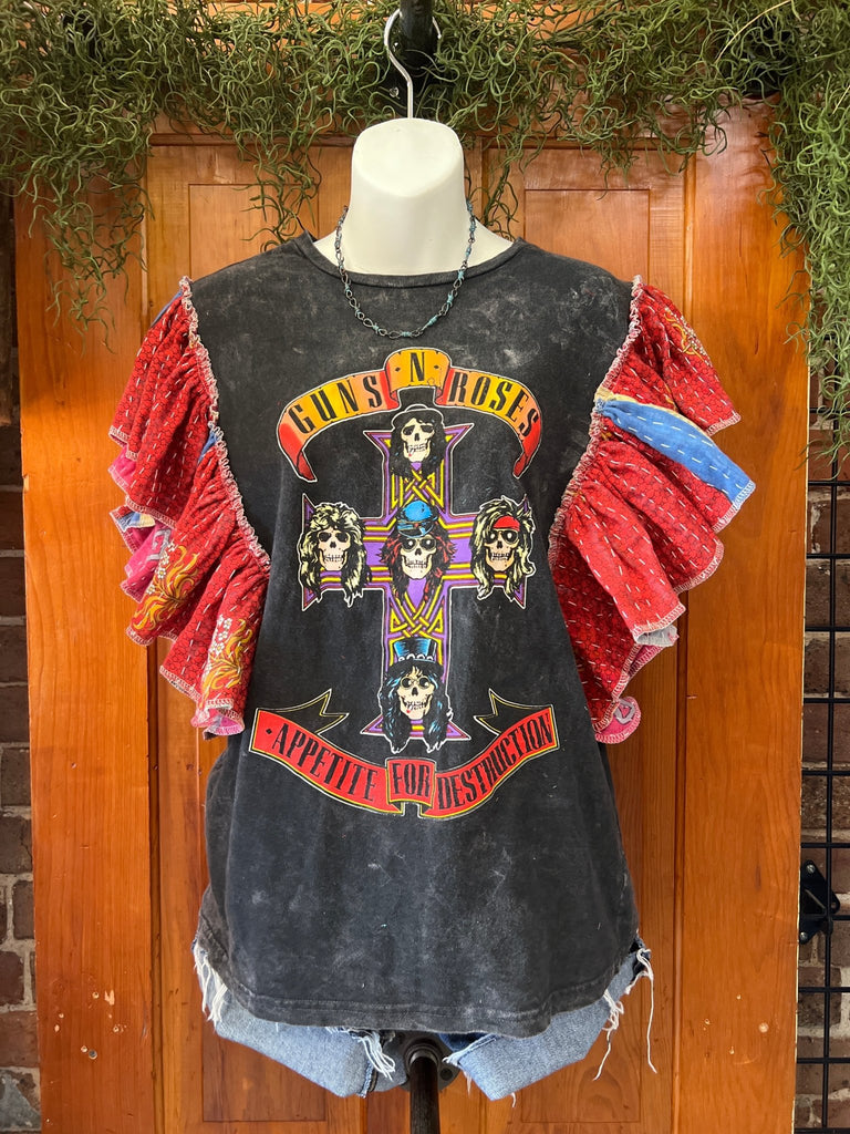 Guns N Roses ruffle sleeves kantha tee - Main Street Threads