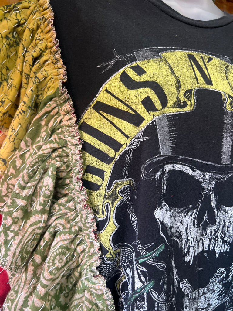 GUNS - n - ROSES ruffle sleeves kantha tee - Main Street Threads