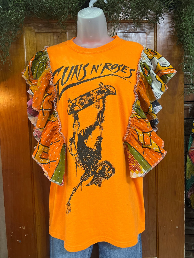Guns N' Roses ruffle sleeves kantha tee - Main Street Threads