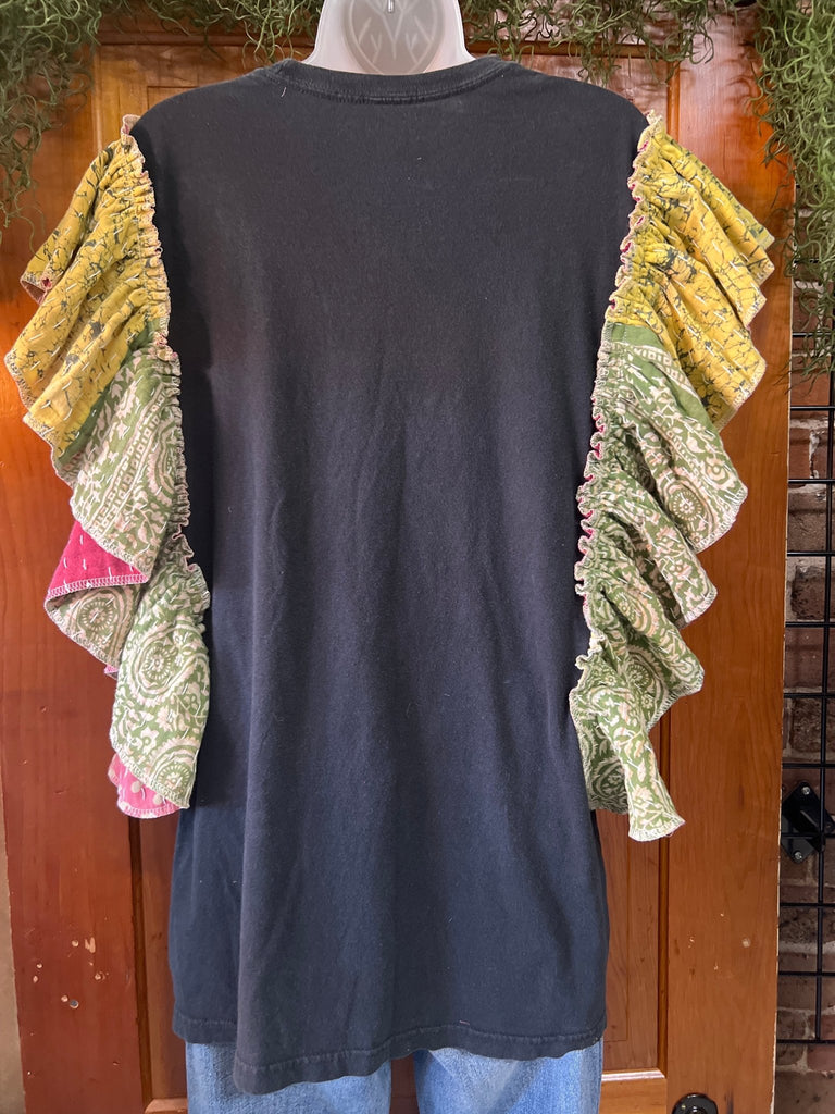 GUNS - n - ROSES ruffle sleeves kantha tee - Main Street Threads