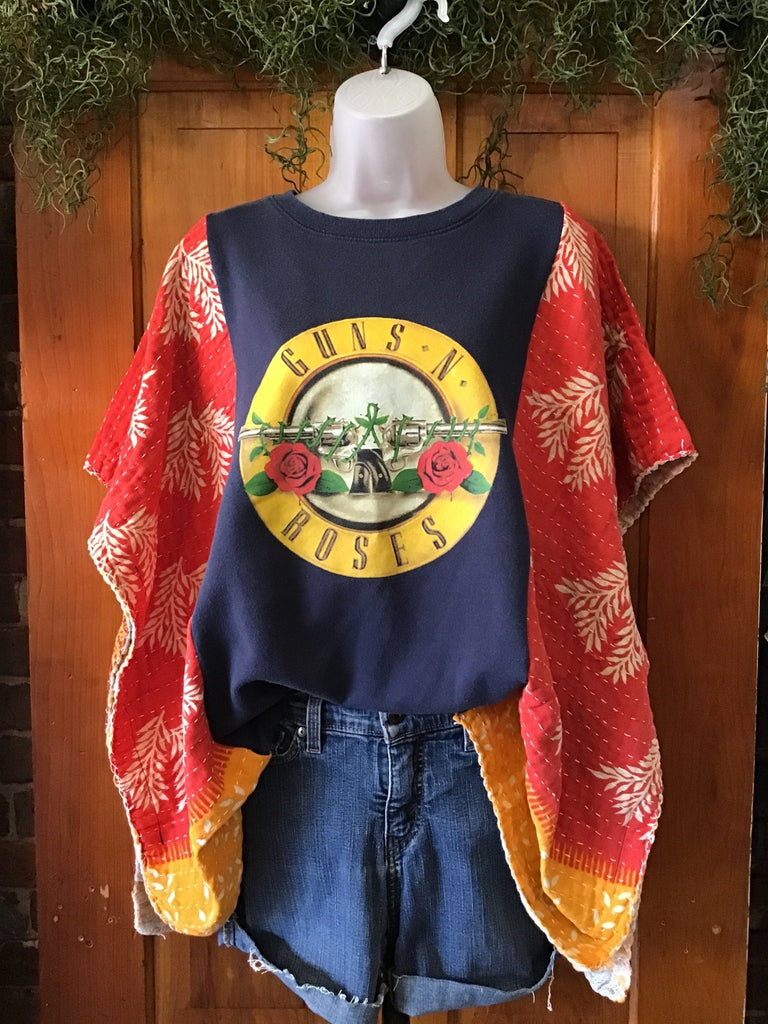 Guns N Roses sweatshirt kantha poncho - Main Street Threads