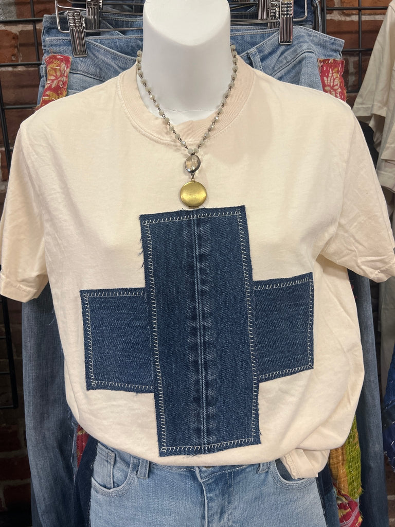 Handmade Upcycled Denim Cross Tee - Main Street Threads