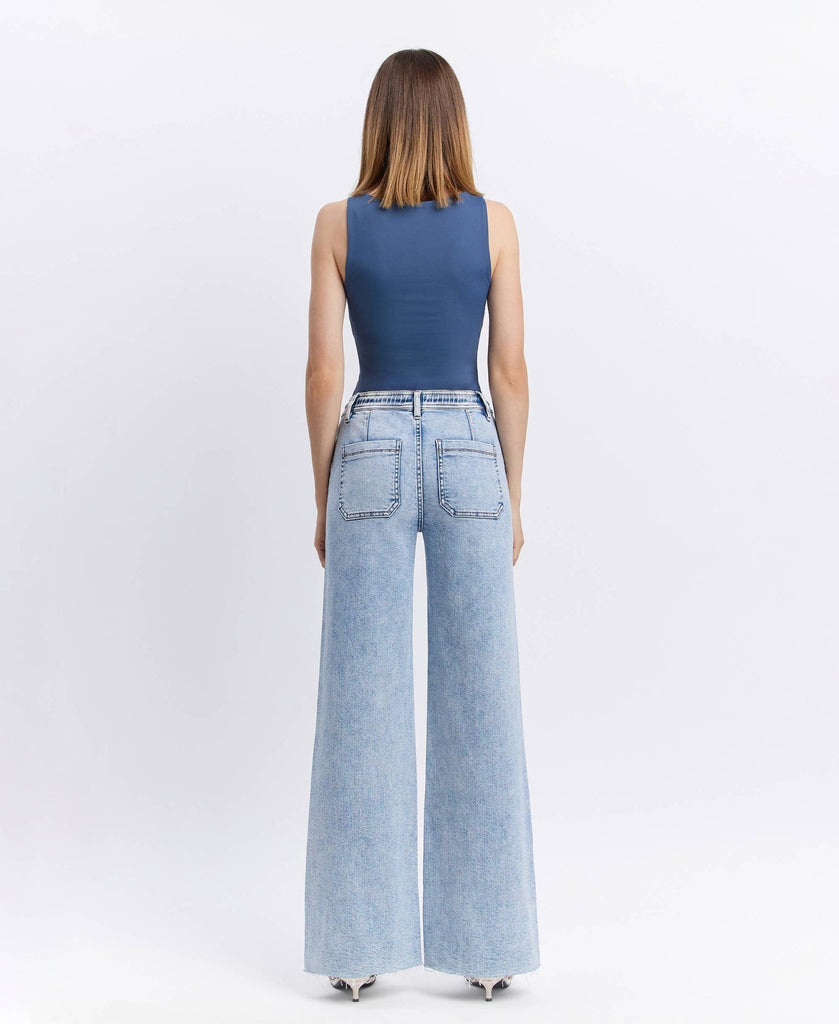 HIGH RISE DRAWSTRING WAISTBAND WIDE LEG JEANS - Main Street Threads
