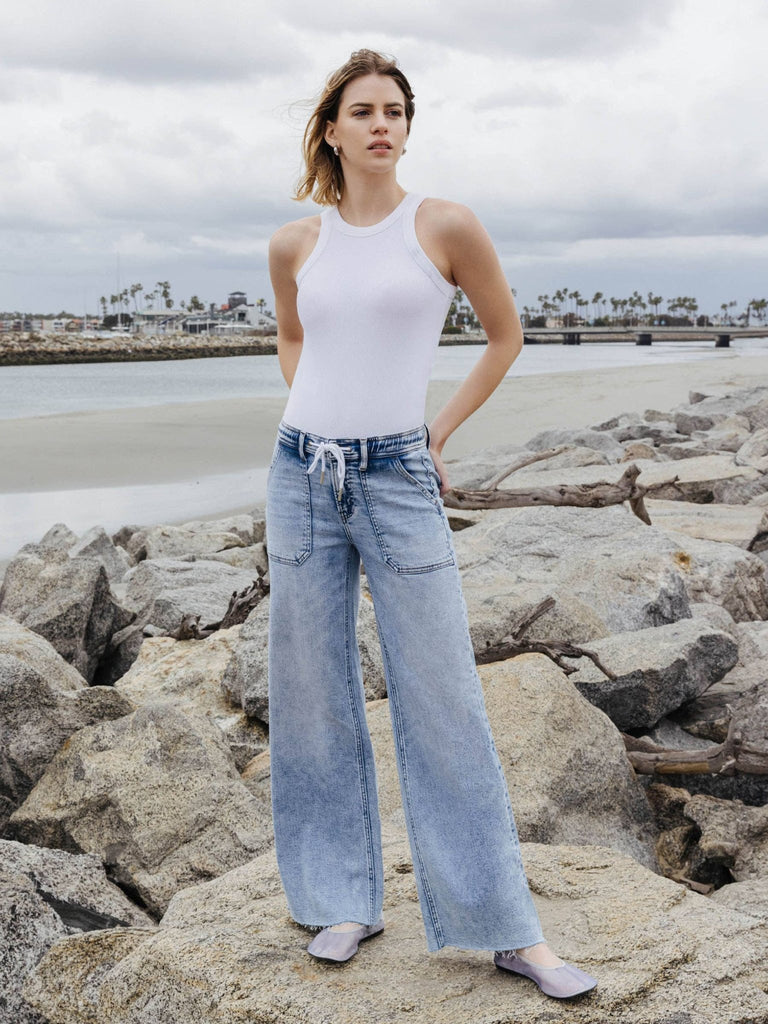 HIGH RISE DRAWSTRING WAISTBAND WIDE LEG JEANS - Main Street Threads