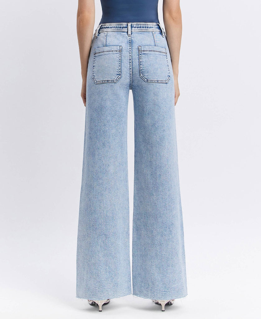 HIGH RISE DRAWSTRING WAISTBAND WIDE LEG JEANS - Main Street Threads