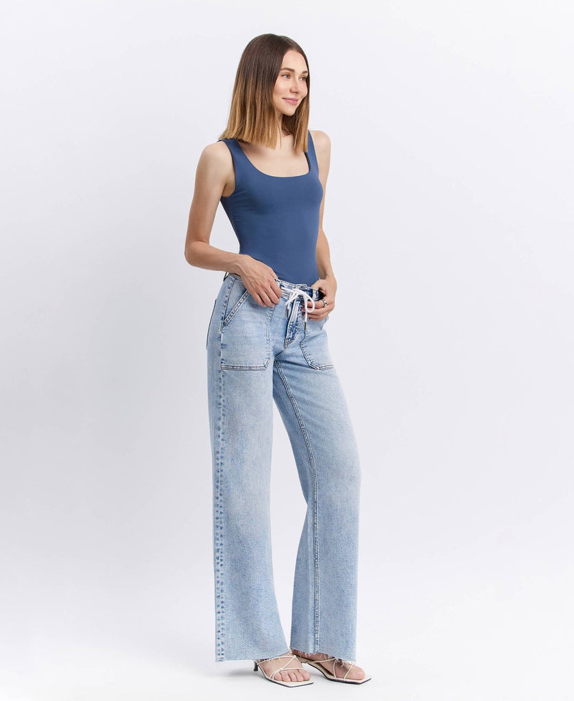 HIGH RISE DRAWSTRING WAISTBAND WIDE LEG JEANS - Main Street Threads