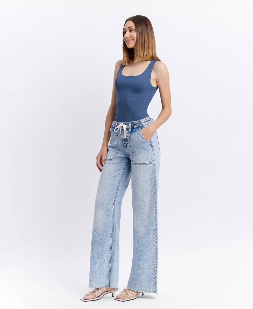 HIGH RISE DRAWSTRING WAISTBAND WIDE LEG JEANS - Main Street Threads