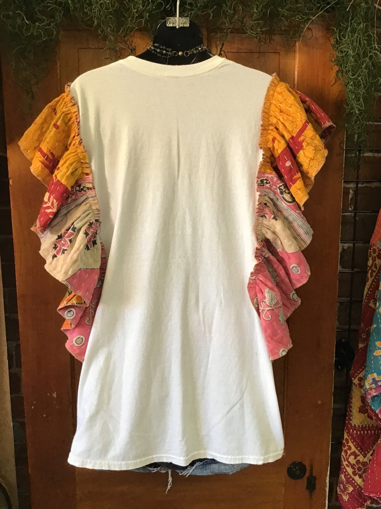 Jailhouse Rock ruffle sleeves kantha tee - Main Street Threads