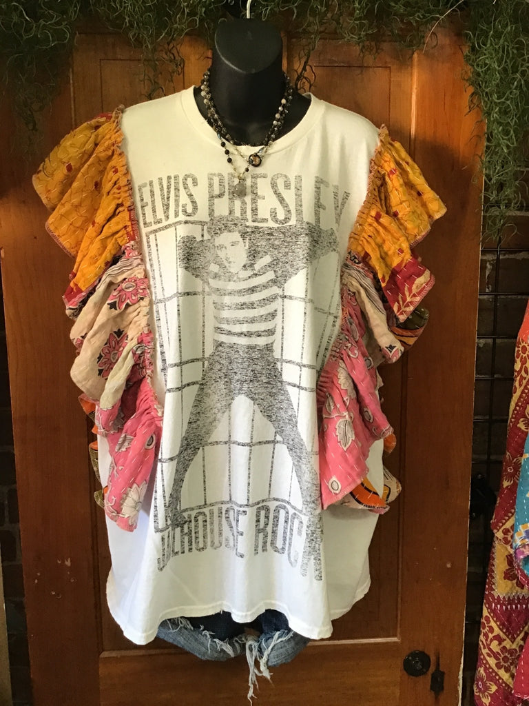 Jailhouse Rock ruffle sleeves kantha tee - Main Street Threads