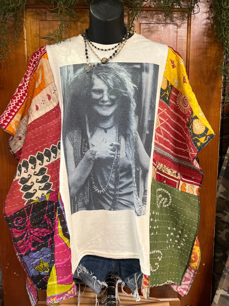 Janis multi - pattern kantha poncho - Main Street Threads