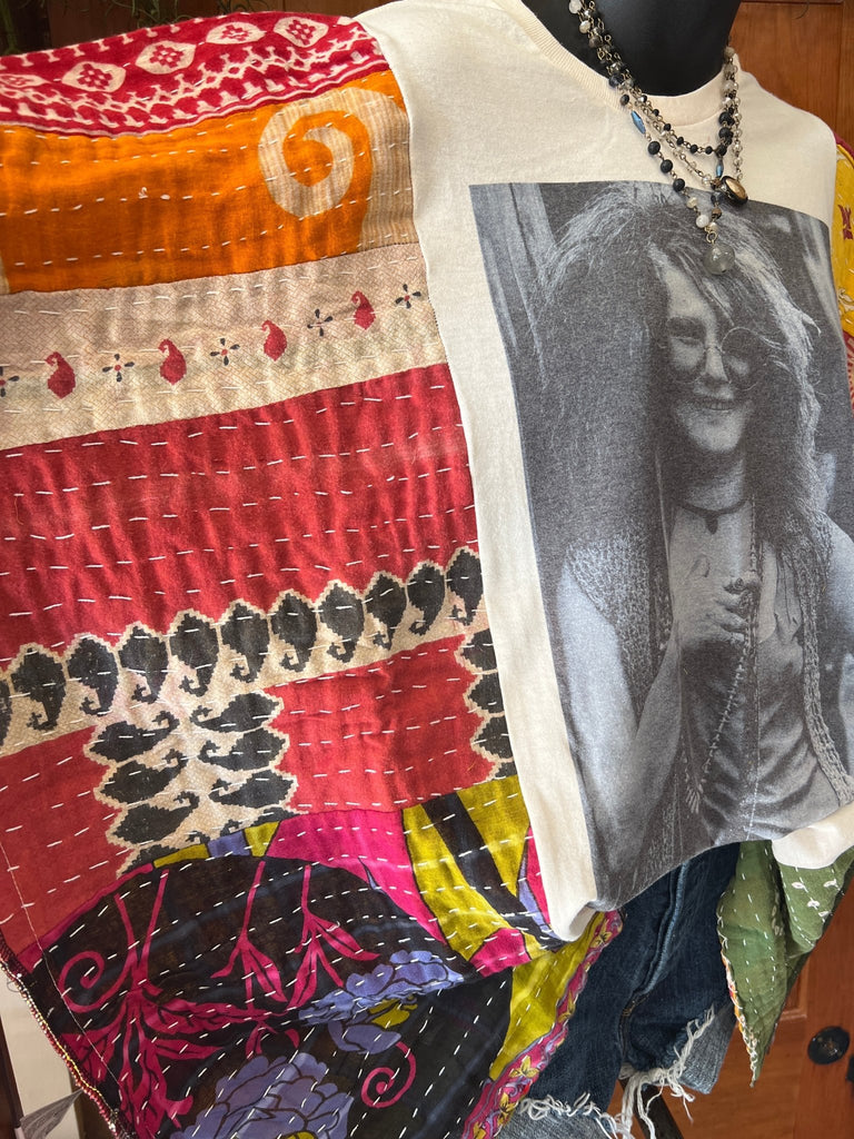 Janis multi - pattern kantha poncho - Main Street Threads
